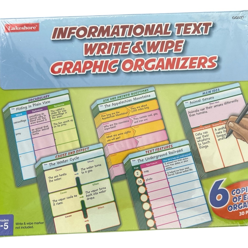 Informational Text Write & Wipe Graphic Organizers - Multicolor Grades 1-5